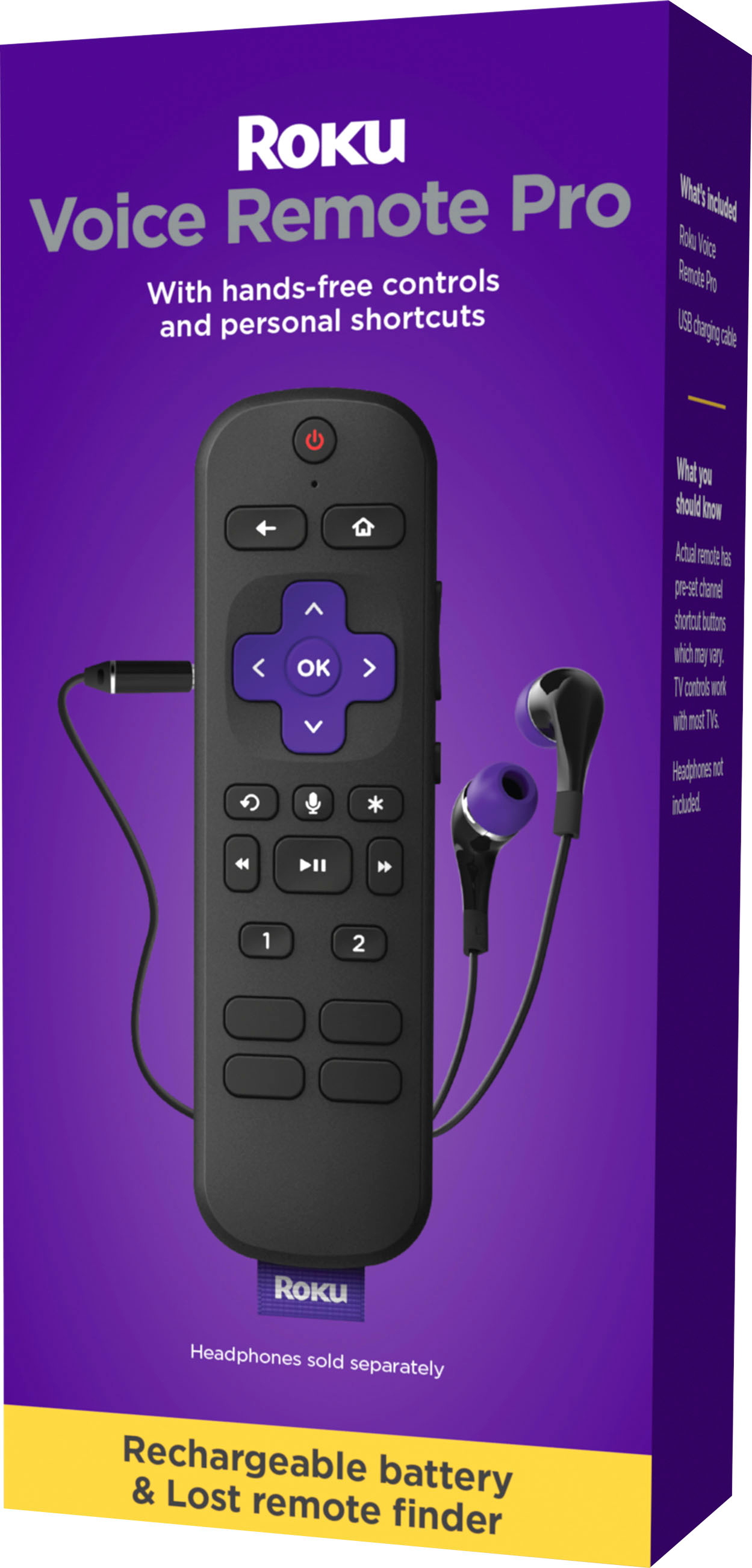 Voice Remote Pro – Rechargeable Remote with TV Controls for Roku