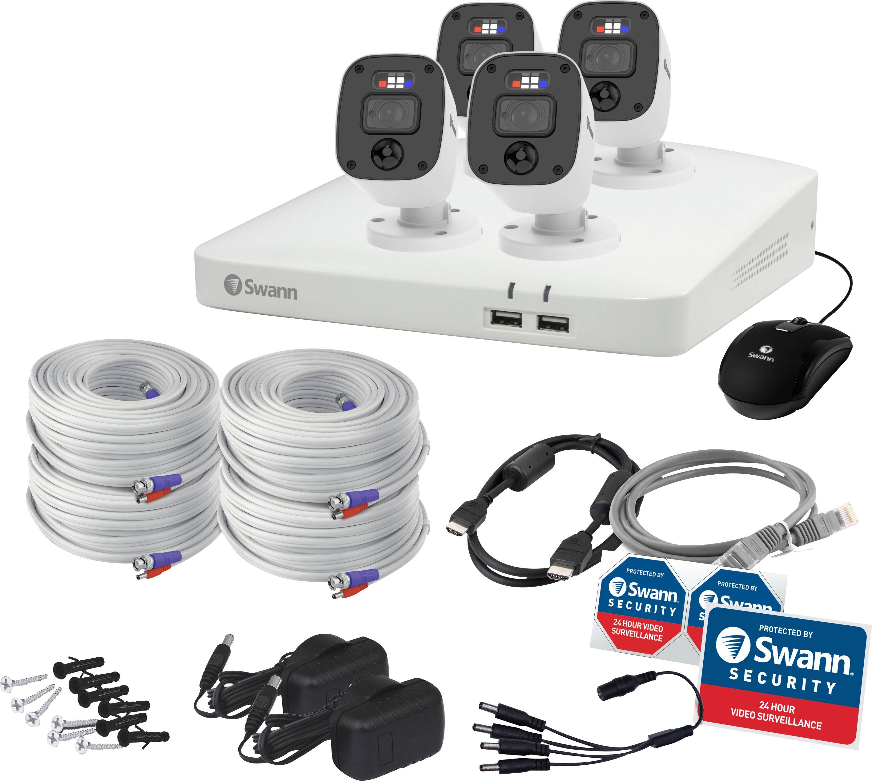 Angle. Swann - Professional 8-Channel, 4-Camera Indoor/Outdoor Wired 1080p 1TB DVR Home Security Camera System - White.