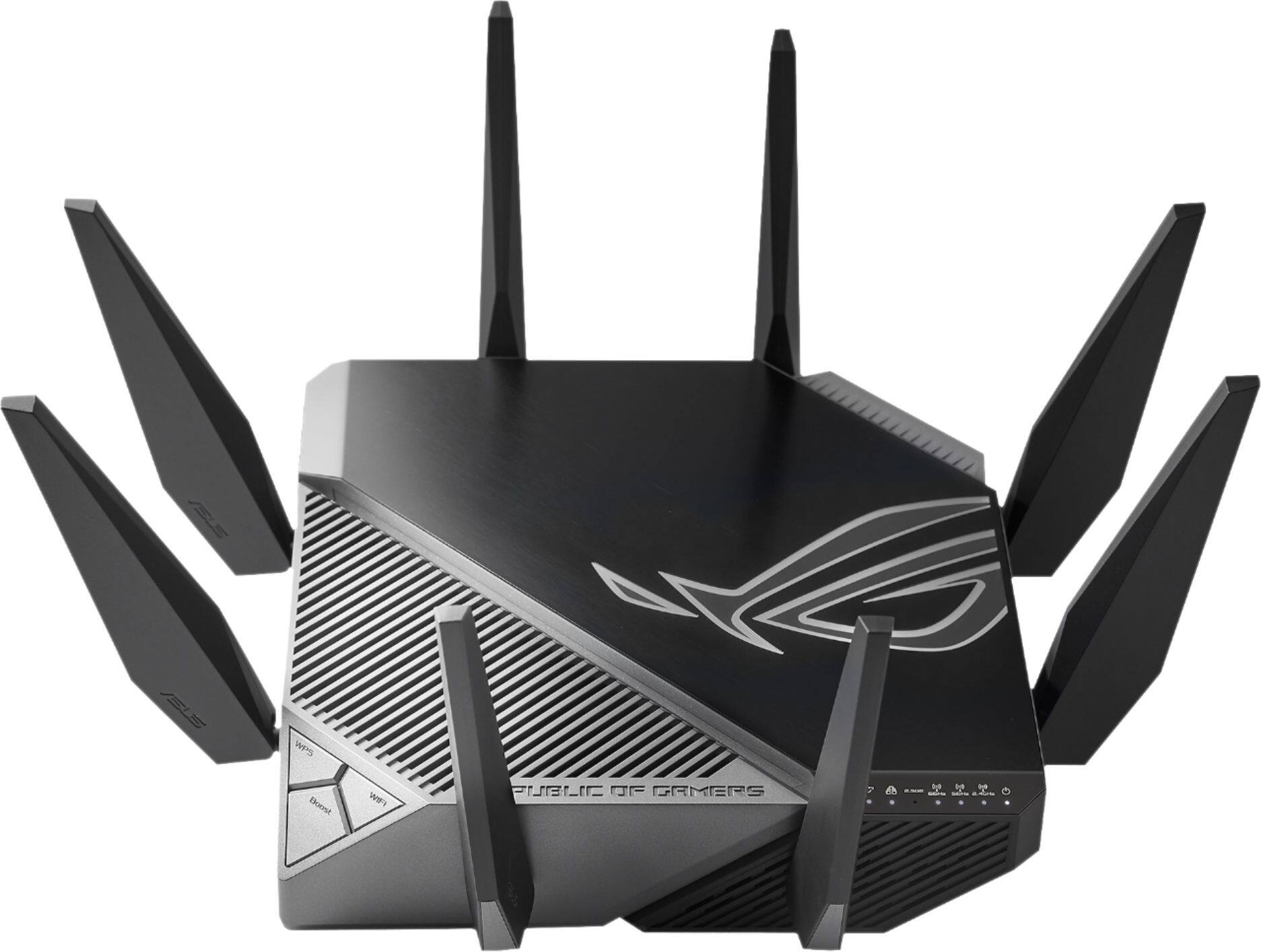 Left. ASUS - GT-AXE11000 Tri-band WiFi 6E (802.11ax) Gaming Router - Black.