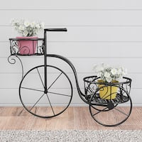 Tricycle Plant Stand – 2-Tiered Indoor or Outdoor Decorative Vintage Look Metal Display by Nature Spring (Black) - Matte Black - Alt_View_Standard_11