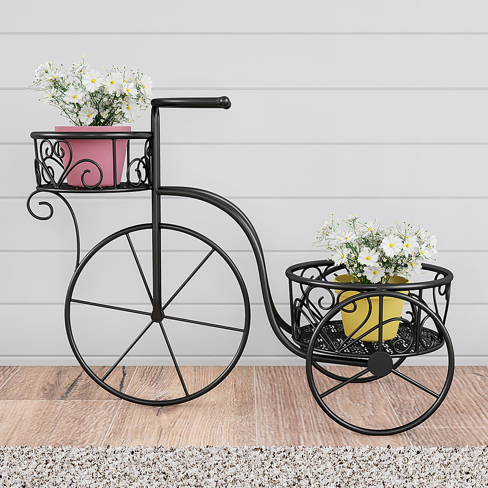 Nature Spring - Tricycle Plant Stand – 2-Tiered Indoor or Outdoor Decorative Vintage Look Metal Display - Matte Black