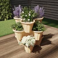 Stacking Planter Tower- 3-Tier Space Saving Flower Pots- Set of 3 Indoor/Outdoor Planter by Nature Spring - Sand Stone - Alt_View_Standard_11