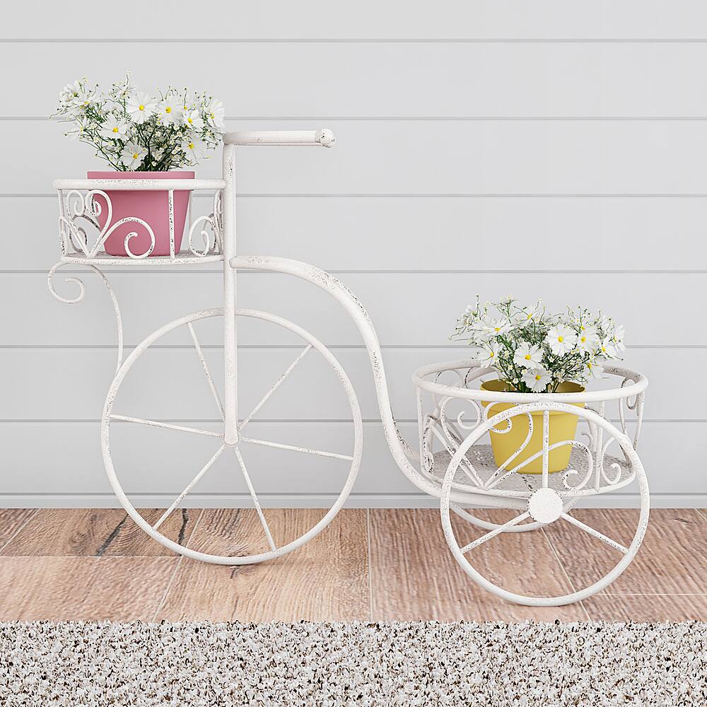 Nature Spring Tricycle Two Plant Stand, White - Antique White - Alt_View_Standard_11