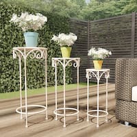 Set of 3 Indoor or Outdoor Nesting Wrought Iron Round Decorative Potted Plant Accent Display by Nature Spring - Antique White - Alt_View_Standard_11