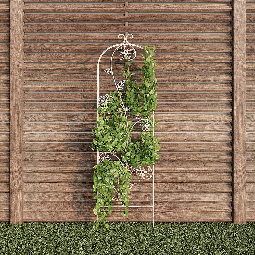 Garden Trellis- For Climbing Plants- Decorative Flower Stem Metal Panel by Nature Spring (Antique White) - Antique White - Alt_View_Standard_11