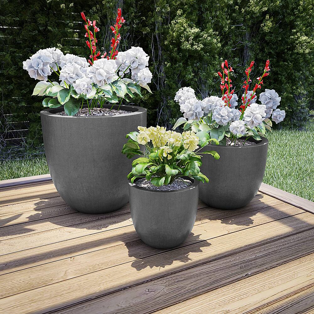 Nature Spring 3PC Fiber Clay Planter Pots, Gray - Gray - Alt_View_Standard_11