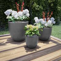 Nature Spring 3PC Fiber Clay Planter Pots, Gray - Gray - Alt_View_Standard_11