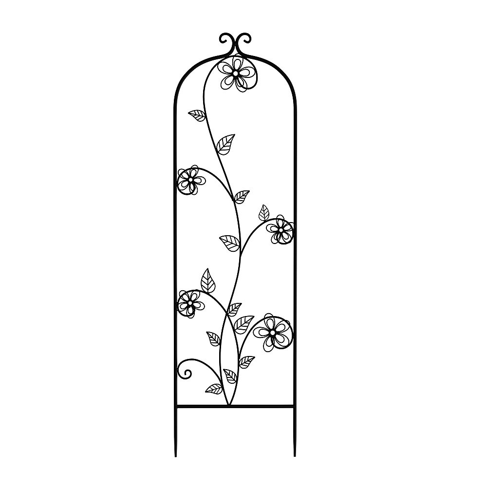 Nature Spring - Garden Trellis- For Climbing Plants- Decorative Curving Flower Stem Metal Panel - Black