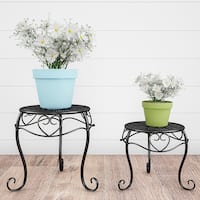 Set of 2 Indoor or Outdoor Nesting Wrought Iron Inspired Metal Round Decorative Potted Plant Display by Nature Spring - Black - Alt_View_Standard_11