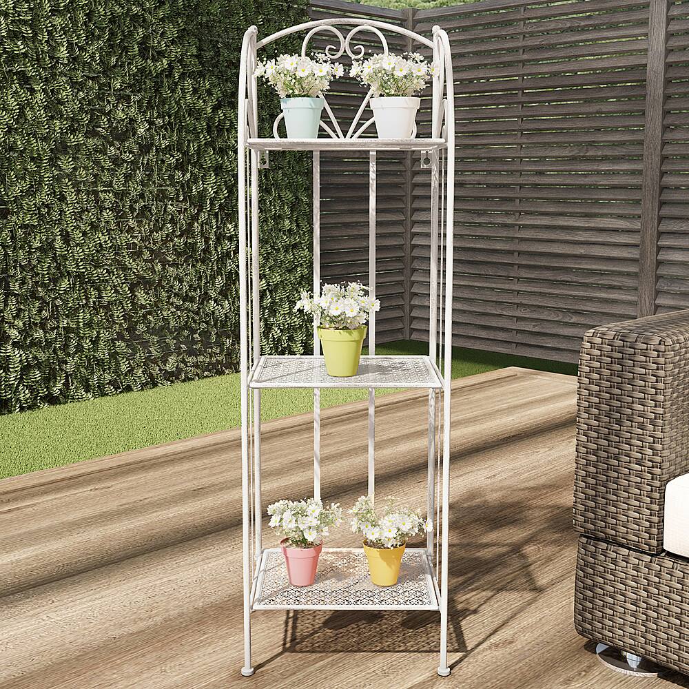3-Tier Vertical Shelf Indoor or Outdoor Folding Wrought Iron Home Garden Display  by Nature Spring (Antique White) - Antique White - Alt_View_Standard_11