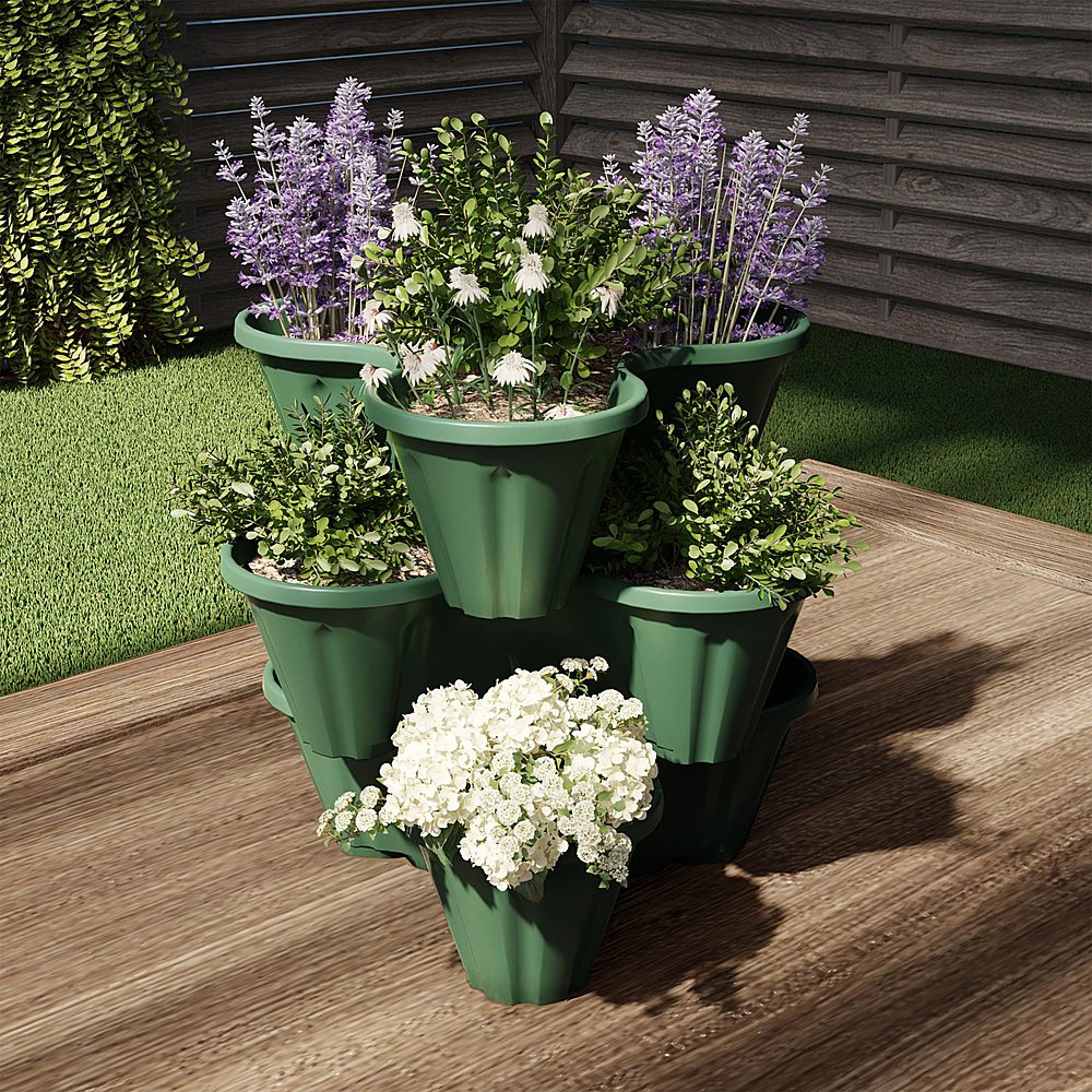 Nature Spring 3-Tier Stacking Planter Tower - Hunter Greeen