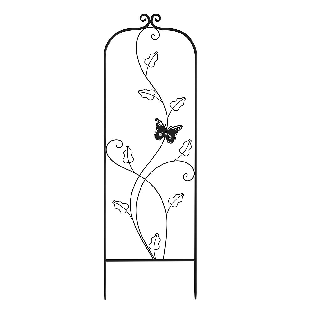 Nature Spring - Garden Trellis-For Climbing Plants- 46-Inch Black Decorative Leafy Vine & Butterfly Metal Panel - Black
