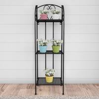 3-Tier Vertical Shelf Indoor or Outdoor Folding Wrought Iron with Staggered Shelves by Nature Spring (Black) - Black - Alt_View_Standard_11