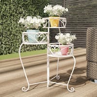 3-Tier Indoor or Outdoor Folding Wrought Iron Metal Home and Garden Display with Staggered Shelves by Nature Spring - Antique White - Alt_View_Standard_11