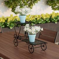 Plant Stand – 2-Tiered Indoor or Outdoor Decorative Vintage Look Wrought Iron Garden Cart by Nature Spring (Black) - Black - Alt_View_Standard_11