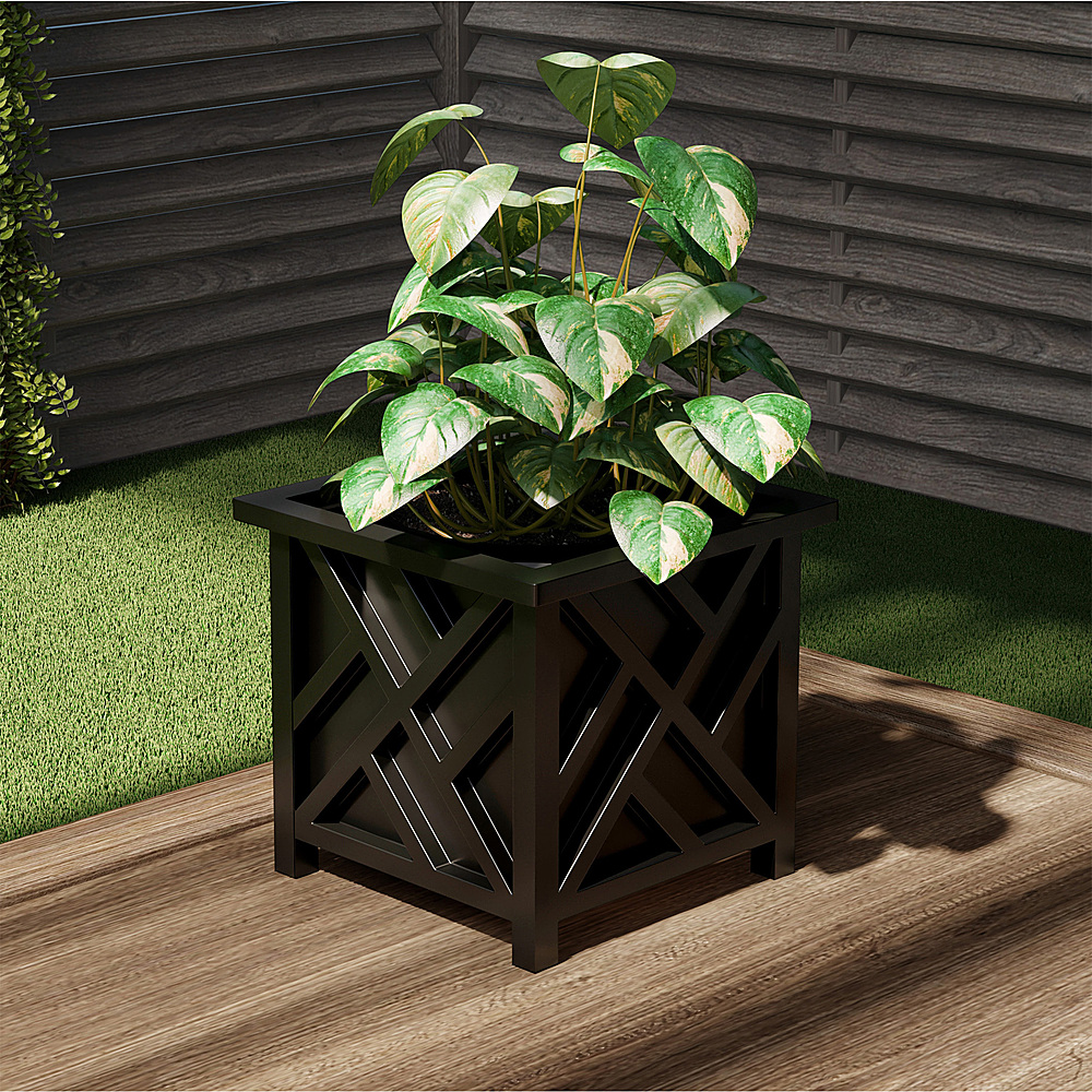 Nature Spring - Square Planter Box- Black Lattice Container for Flowers & Plants Outdoor Pot - Black