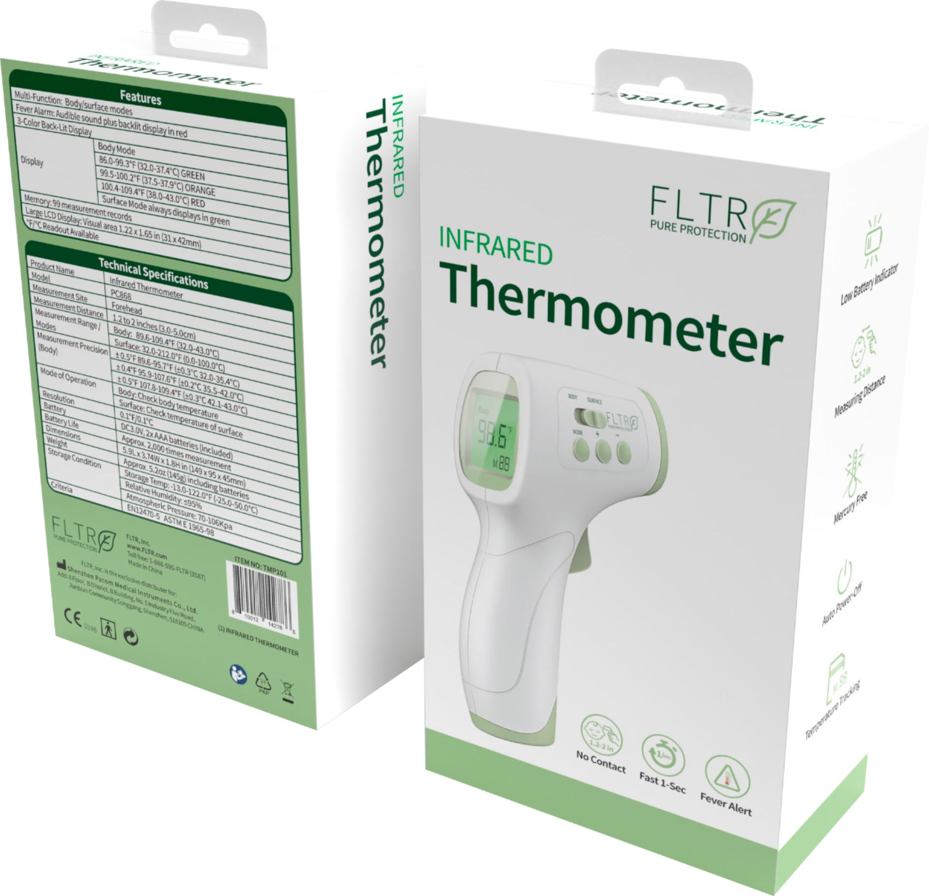 FLTR No Contact Infrared Digital Forehead Thermometer White TMP101 - Best  Buy