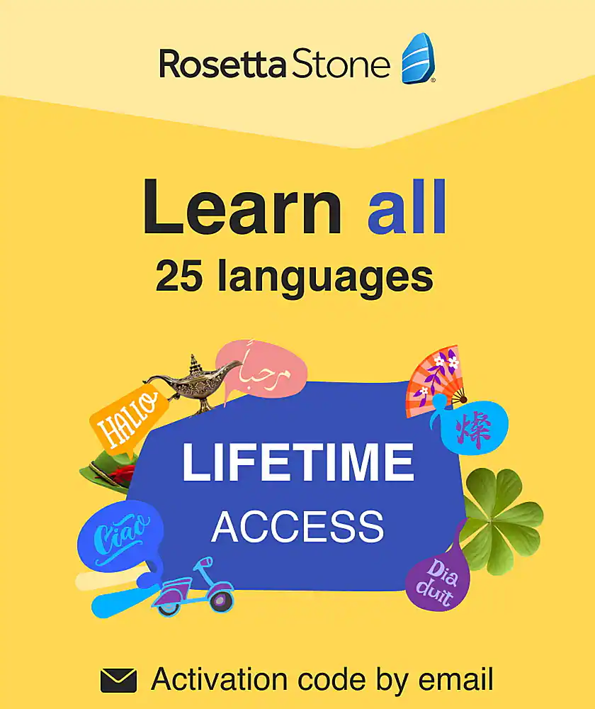 Front. Rosetta Stone - Learn UNLIMITED Languages with Lifetime access - Learn 24+ Languages.