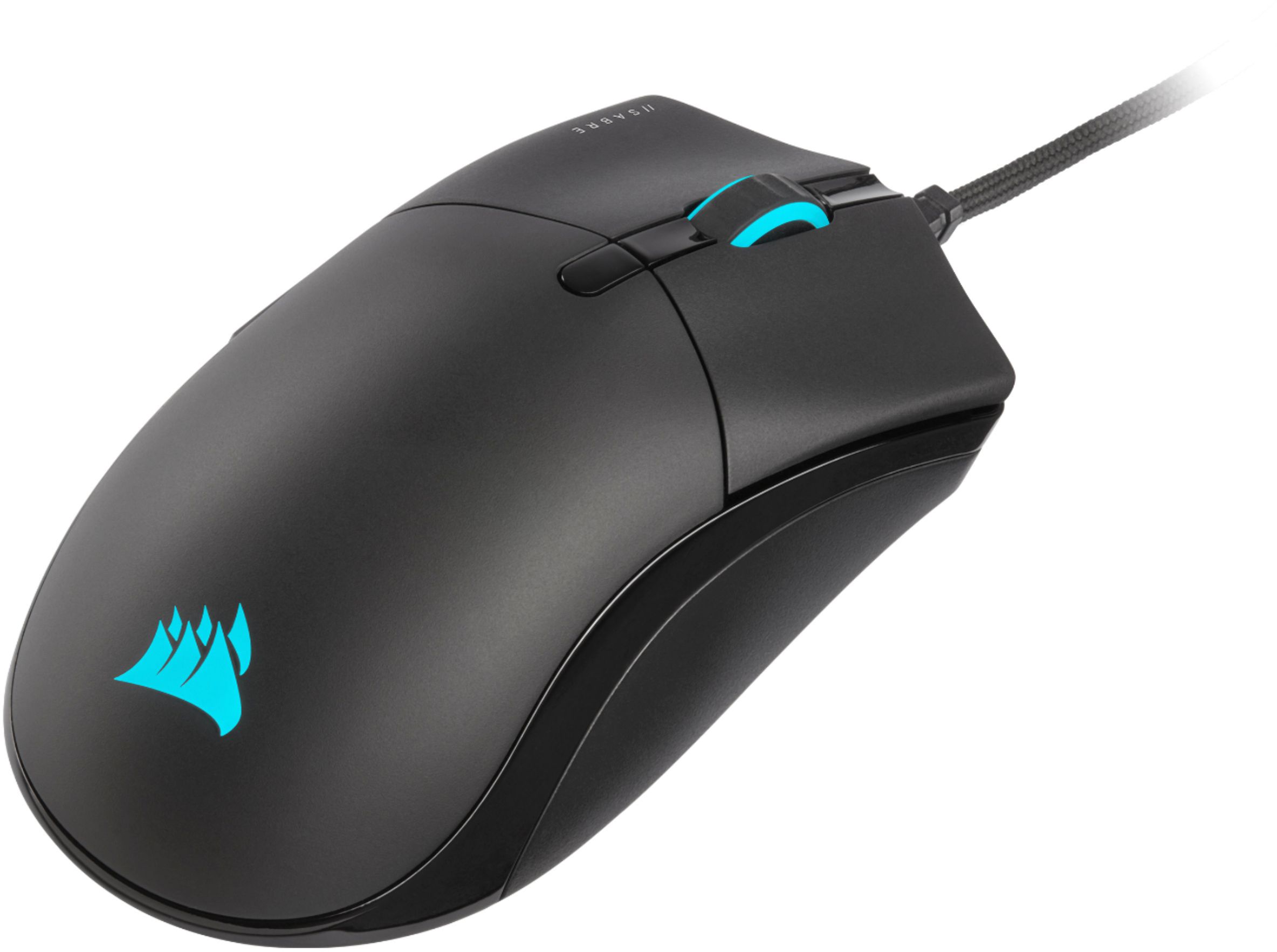 Back View: CORSAIR - CHAMPION SERIES SABRE RGB PRO Lightweight Wired Optical Gaming Mouse with 69g Ultra-lightweight design - Black