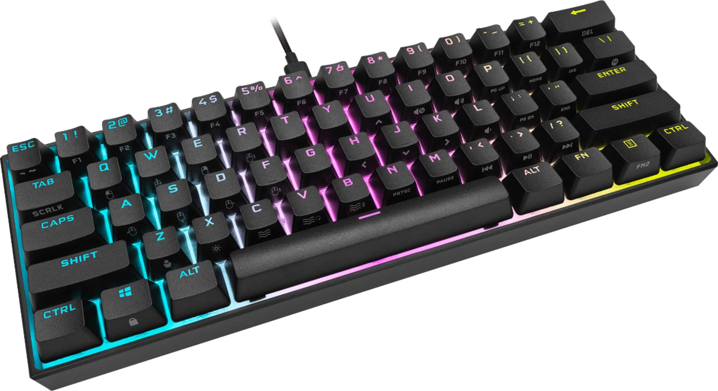 Angle. CORSAIR - K65 RGB Mini Wired 60% Mechanical Cherry MX SPEED Linear Switch Gaming Keyboard with PBT Double-Shot Keycaps - Black.