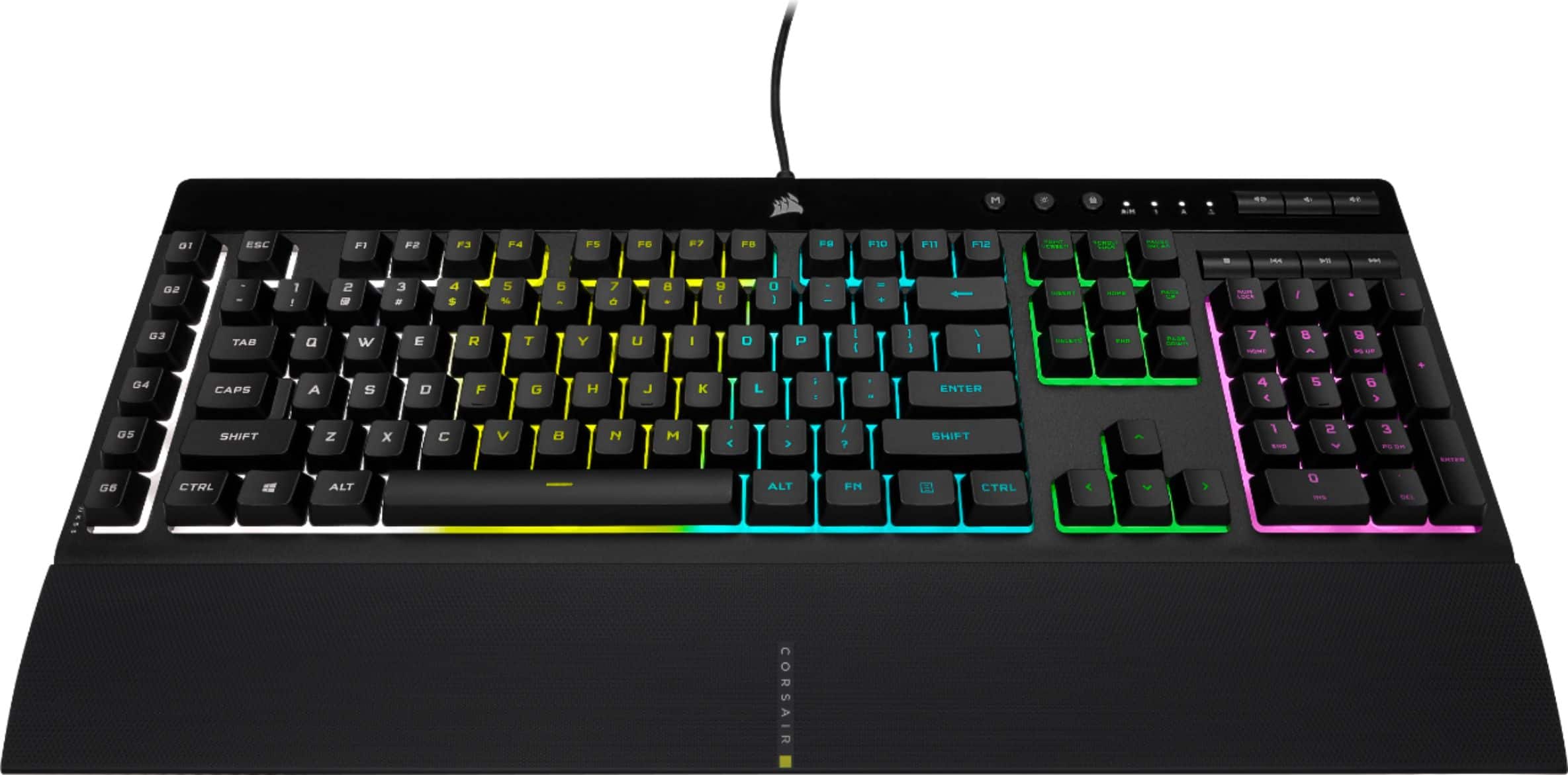 Left. CORSAIR - K55 RGB Pro Full-size Wired Dome Membrane Gaming Keyboard with Elgato Stream Deck Software Integration - Black.