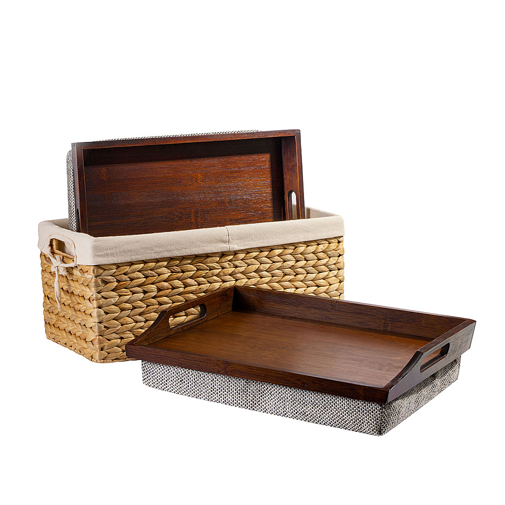 Rossie Home - Bamboo Lap Tray set of 2 with Basket - Espresso