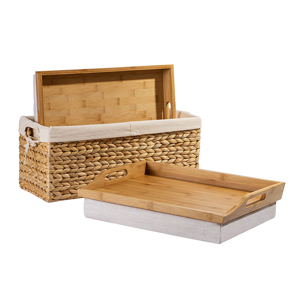 Rossie Home - Bamboo Lap Tray set of 2 with Basket - Natural