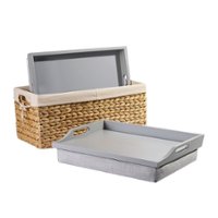 Rossie Home - Lap Tray set of 2 with Basket - Calming Gray Wood - Front_Zoom