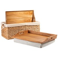 Rossie Home - Lap Tray set of 2 with Basket - Golden Saddle Acacia - Front_Zoom