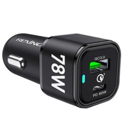 Rexing - 78W Vehicle Quick Charger with 1 USB-C & 1 USB Port Compatible with iPhone and Samsung Note - Black - Front_Zoom