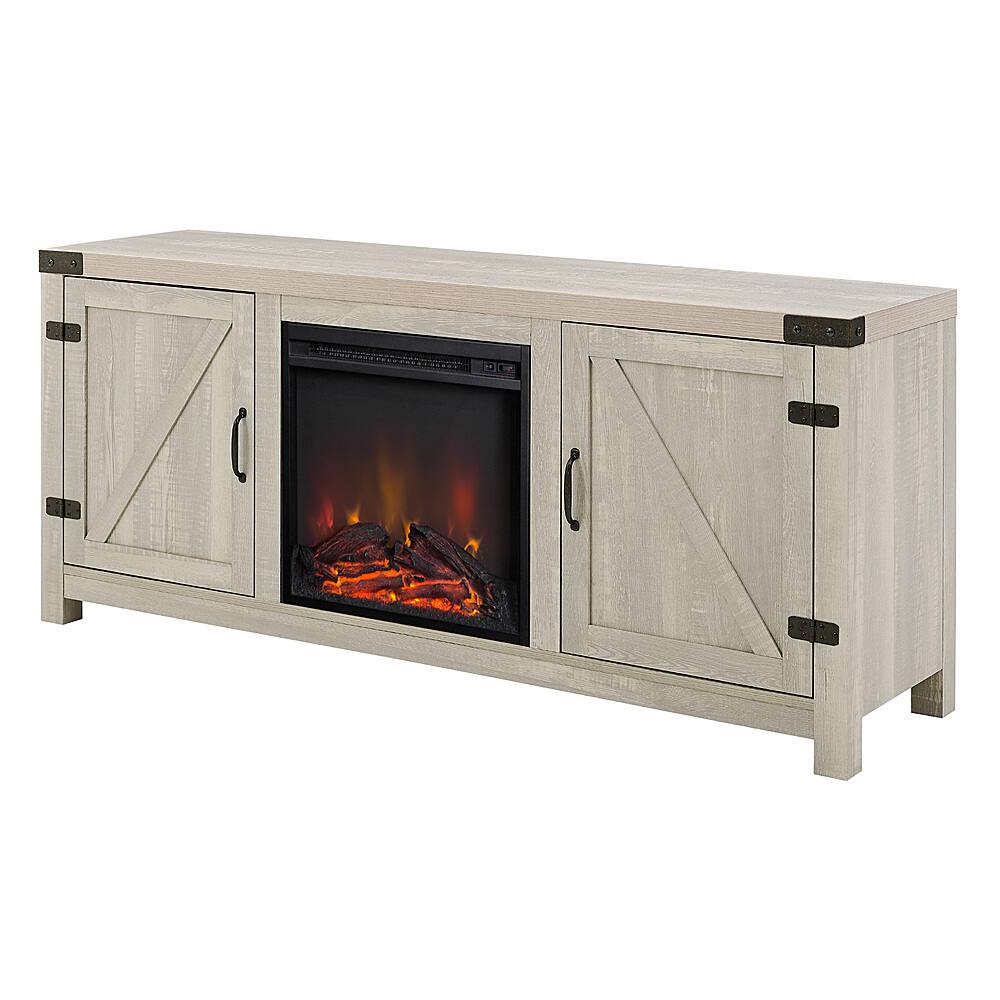 Angle. Walker Edison - 58" Modern Farmhouse Barndoor Fireplace TV Stand for Most TVs up to 65" - Stone Wash.