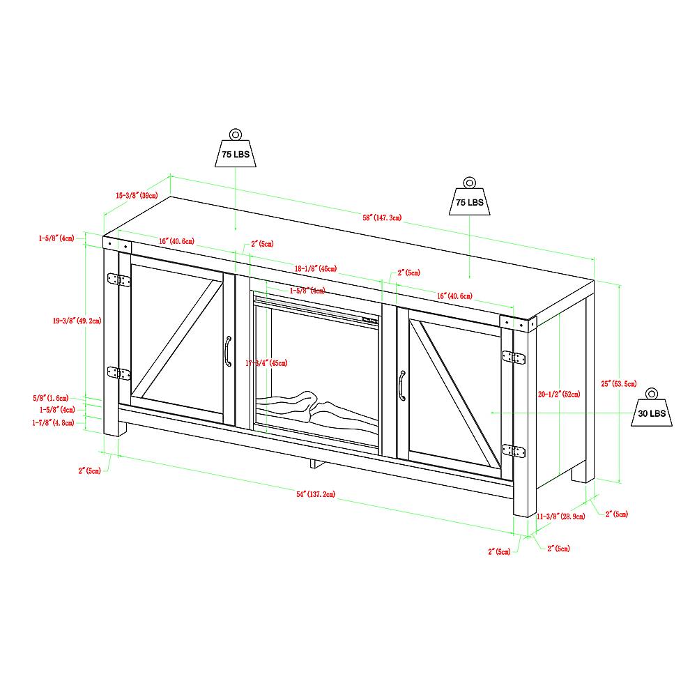 Alt View 14. Walker Edison - 58" Modern Farmhouse Barndoor Fireplace TV Stand for Most TVs up to 65" - Stone Wash.