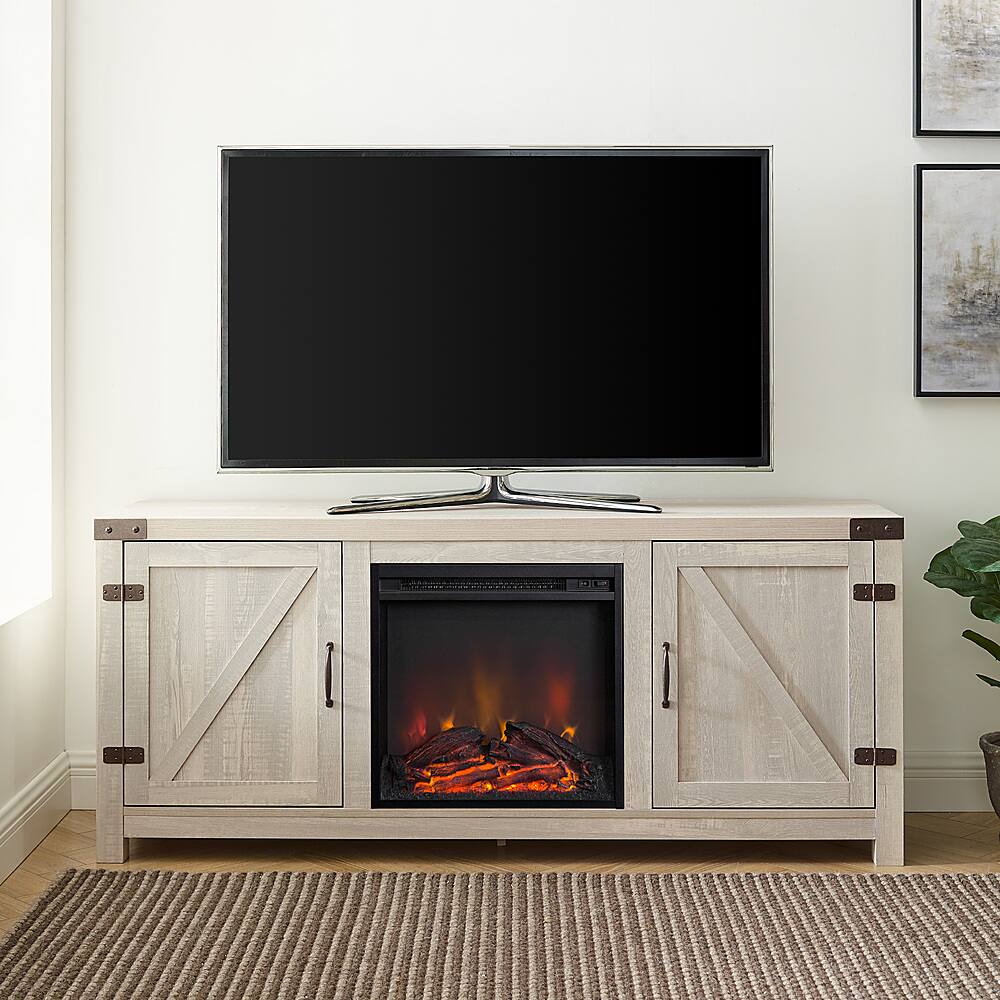 Alt View 3. Walker Edison - 58" Modern Farmhouse Barndoor Fireplace TV Stand for Most TVs up to 65" - Stone Wash.