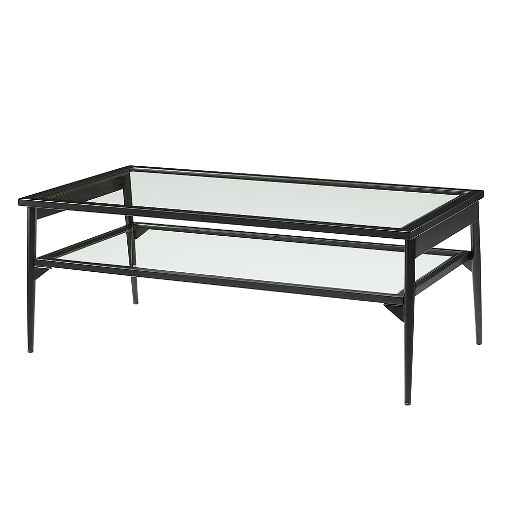 Angle View: Walker Edison - 42” Modern 2-Tier Metal Coffee Table with Glass Top - Black