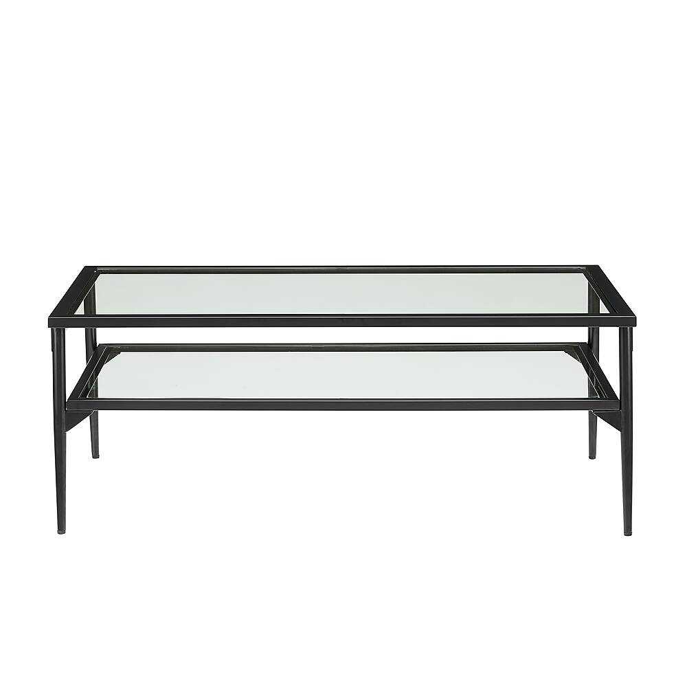 Walker Edison 42” Modern 2 Tier Metal Coffee Table with Glass Top Black ...