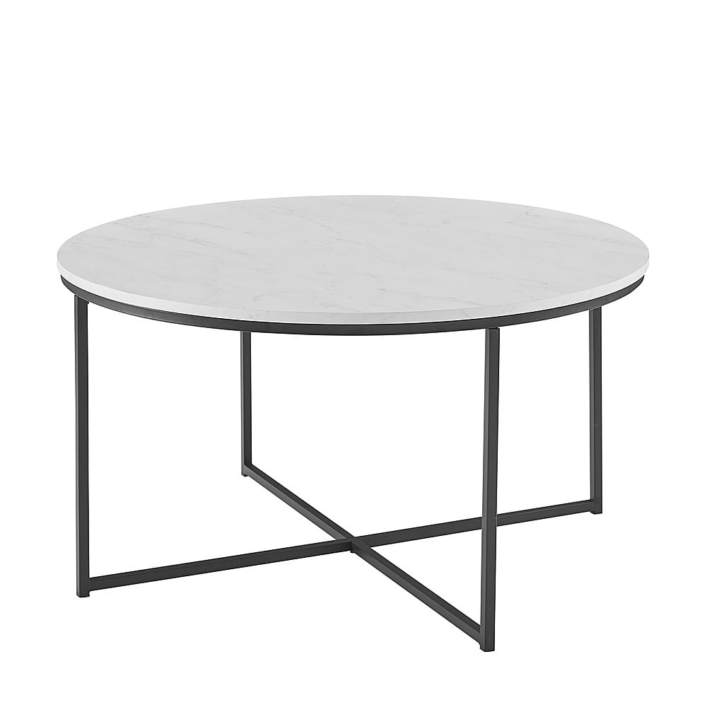 Angle View: Walker Edison - 36” Modern Glam Faux Marble Round Coffee Table - Faux White Marble/Black