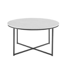 Walker Edison - 36” Modern Glam Faux Marble Round Coffee Table - Faux White Marble/Black - Front_Zoom