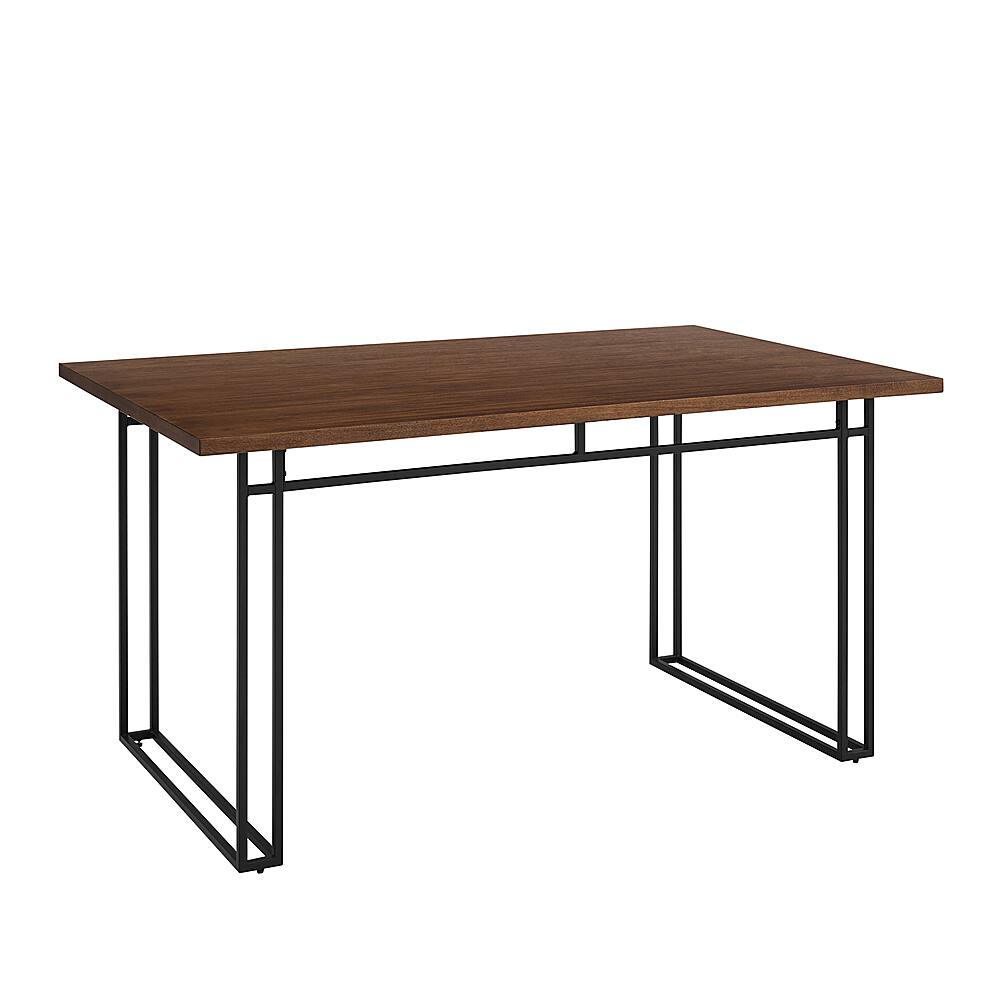 Left View: Walker Edison - 60” Modern Metal and Wood Veneer Dining Table - Walnut