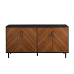 Walker Edison - 58” Mid Century Modern Faux Bookmatch Buffet - Acorn Bookmatch / Solid Black - Front_Zoom