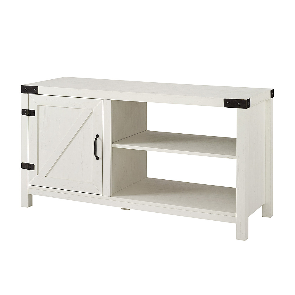 Angle View: Walker Edison - Farmhouse Barn Door TV Stand for TVs up to 50” - Brushed White