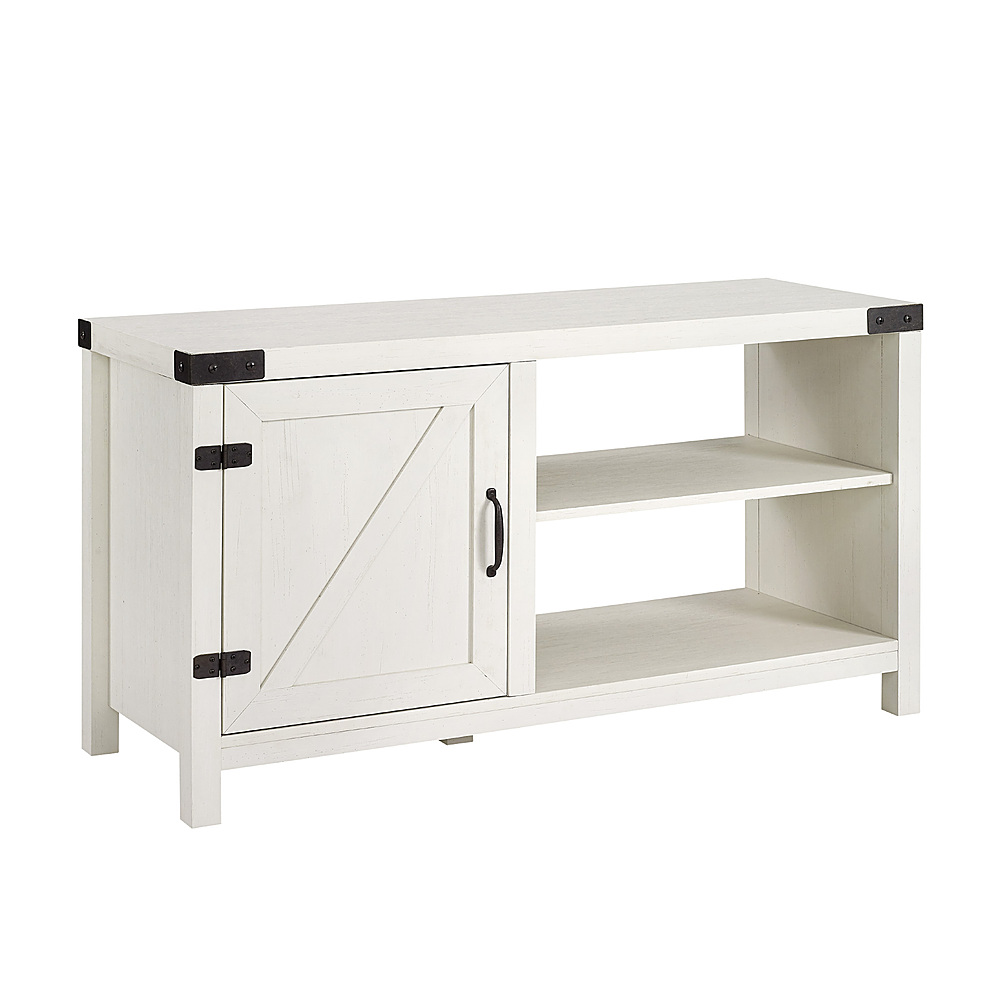 Left View: Walker Edison - Farmhouse Barn Door TV Stand for TVs up to 50” - Brushed White