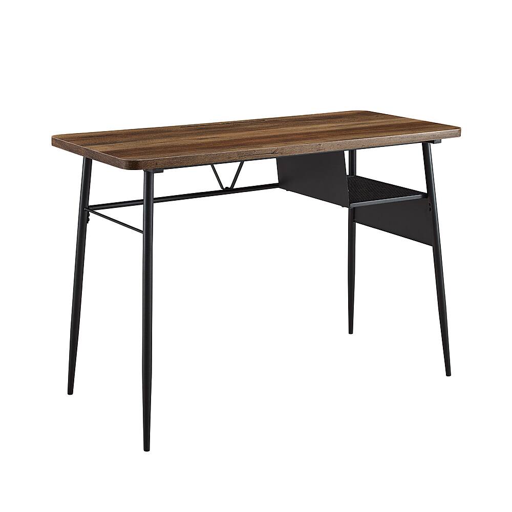 Angle View: Walker Edison - 44” Industrial Computer Desk Metal Mesh Cubby - Rustic Oak