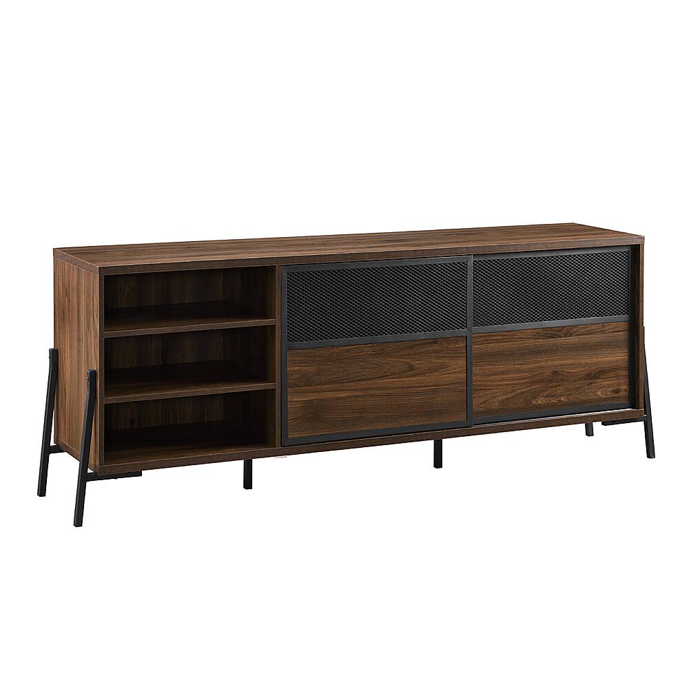 Left View: Walker Edison - Industrial 2 Mesh Door TV Stand for TV's up to 80" - Dark Walnut