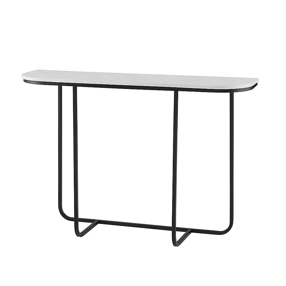 Angle View: Walker Edison - 44” Contemporary Curved Faux Marble Entry Table - Faux White Marble/Black