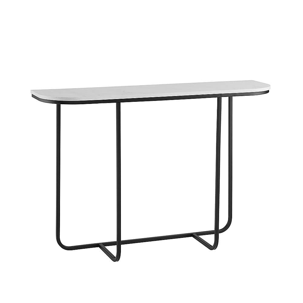 Left View: Walker Edison - 44” Contemporary Curved Faux Marble Entry Table - Faux White Marble/Black