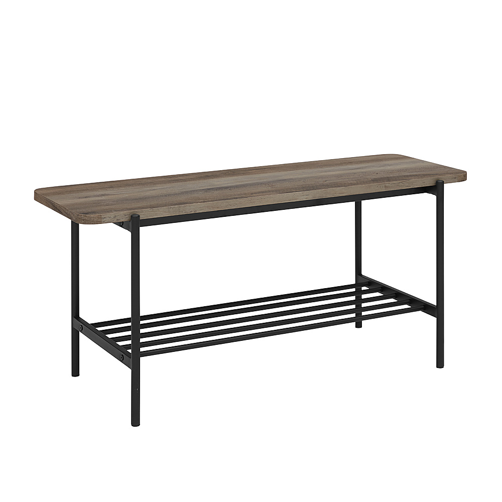 Angle View: Walker Edison - 40” Industrial Wood and Metal Mesh Bench - Grey Wash