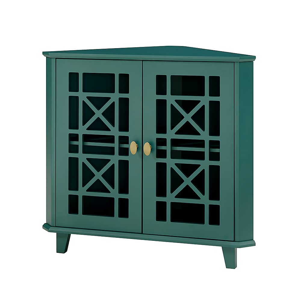 Angle View: Walker Edison - 32” Classic Fretwork Corner Storage Cabinet - Dark Teal