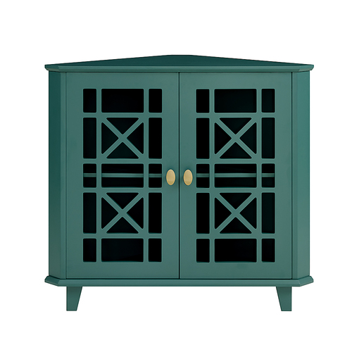 Walker Edison - 32” Classic Fretwork Corner Storage Cabinet - Dark Teal