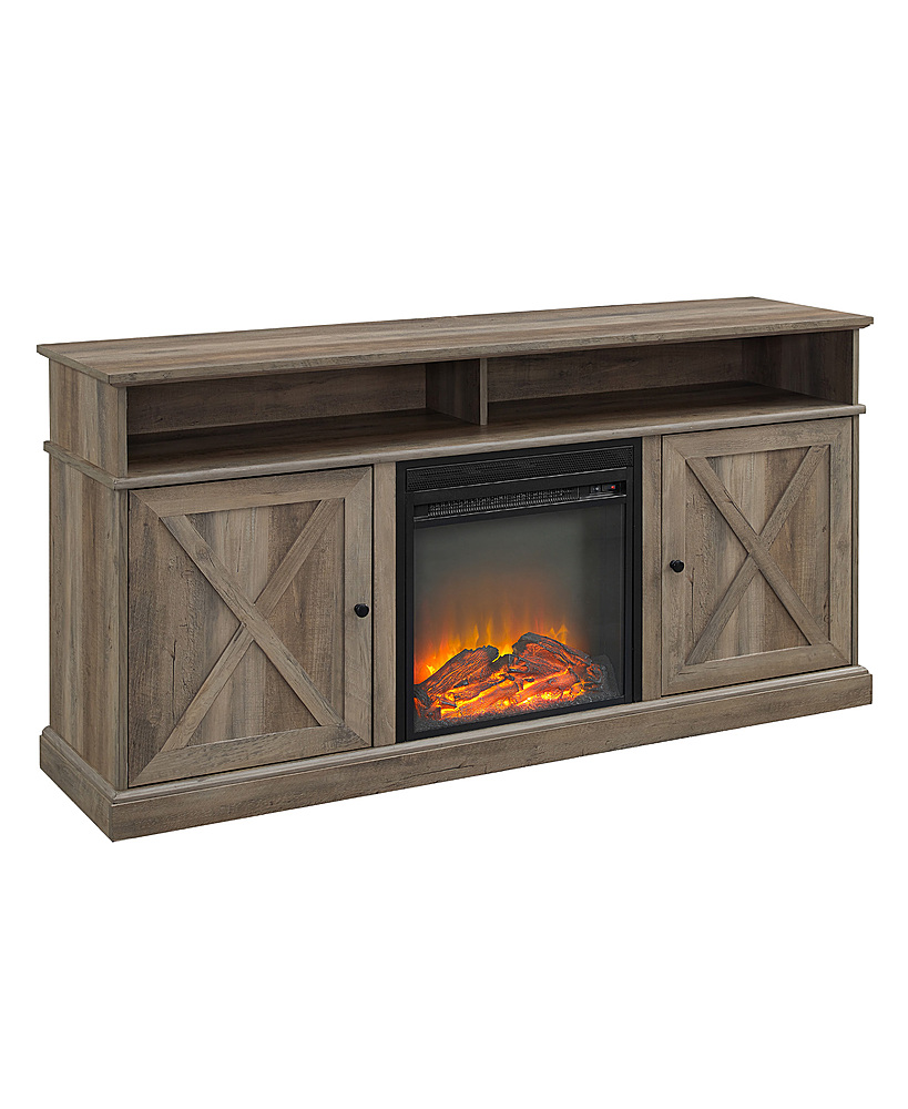 Angle View: Walker Edison - Farmhouse Tall Barndoor Soundbar Storage Fireplace TV Stand for Most TVs up to 65" - Grey Wash
