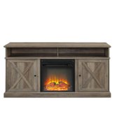 Walker Edison - Farmhouse Tall Barndoor Soundbar Storage Fireplace TV Stand for Most TVs up to 65" - Grey Wash - Front_Zoom